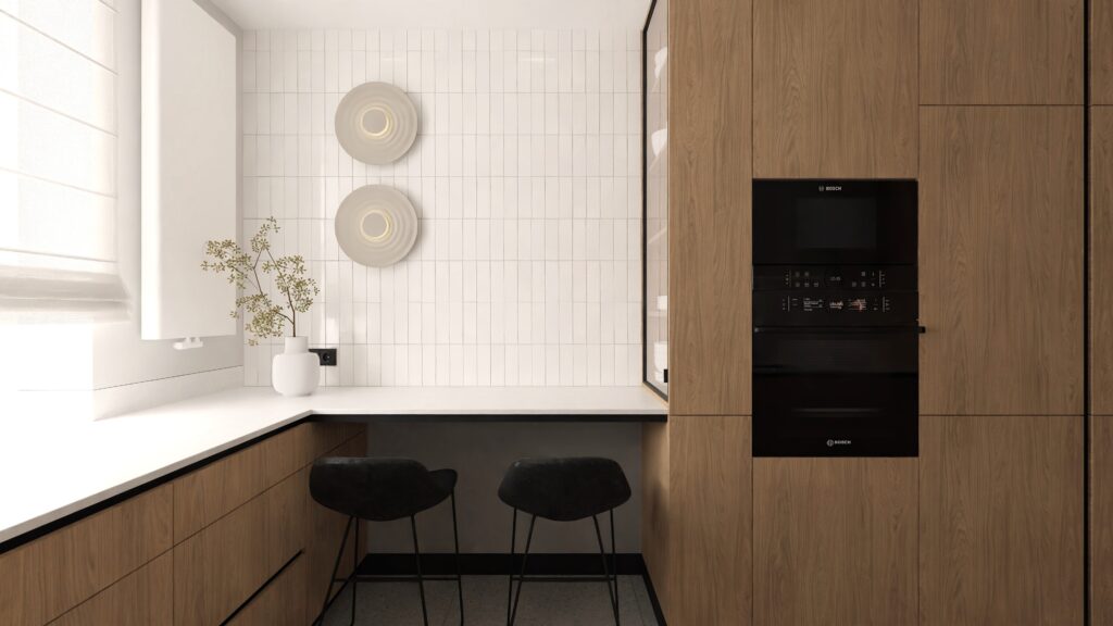 Jasna kuchnia w stylu minimalistycznym z naturalnymi materiałami