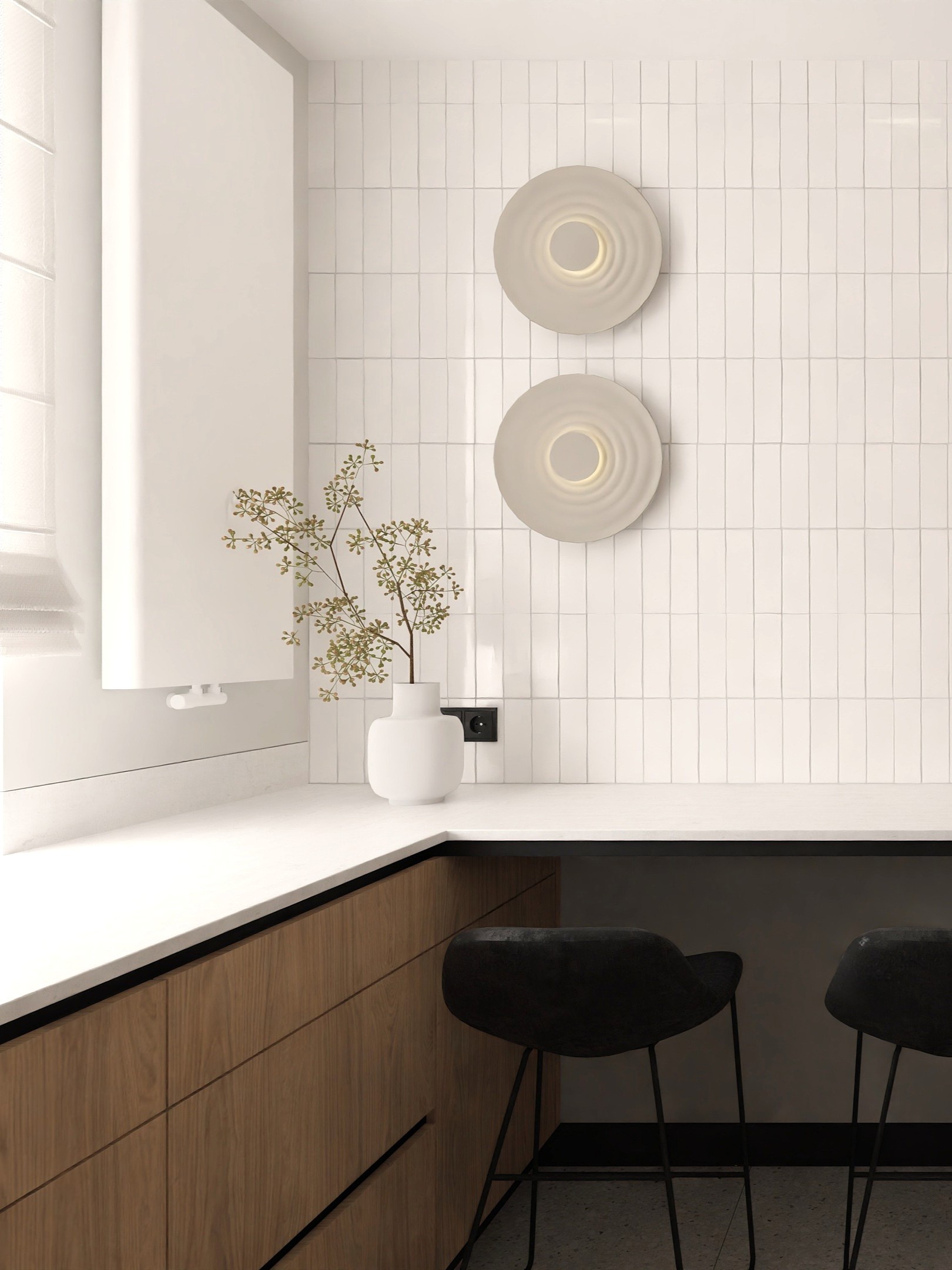 Minimalistyczna kuchnia z drewnianymi akcentami