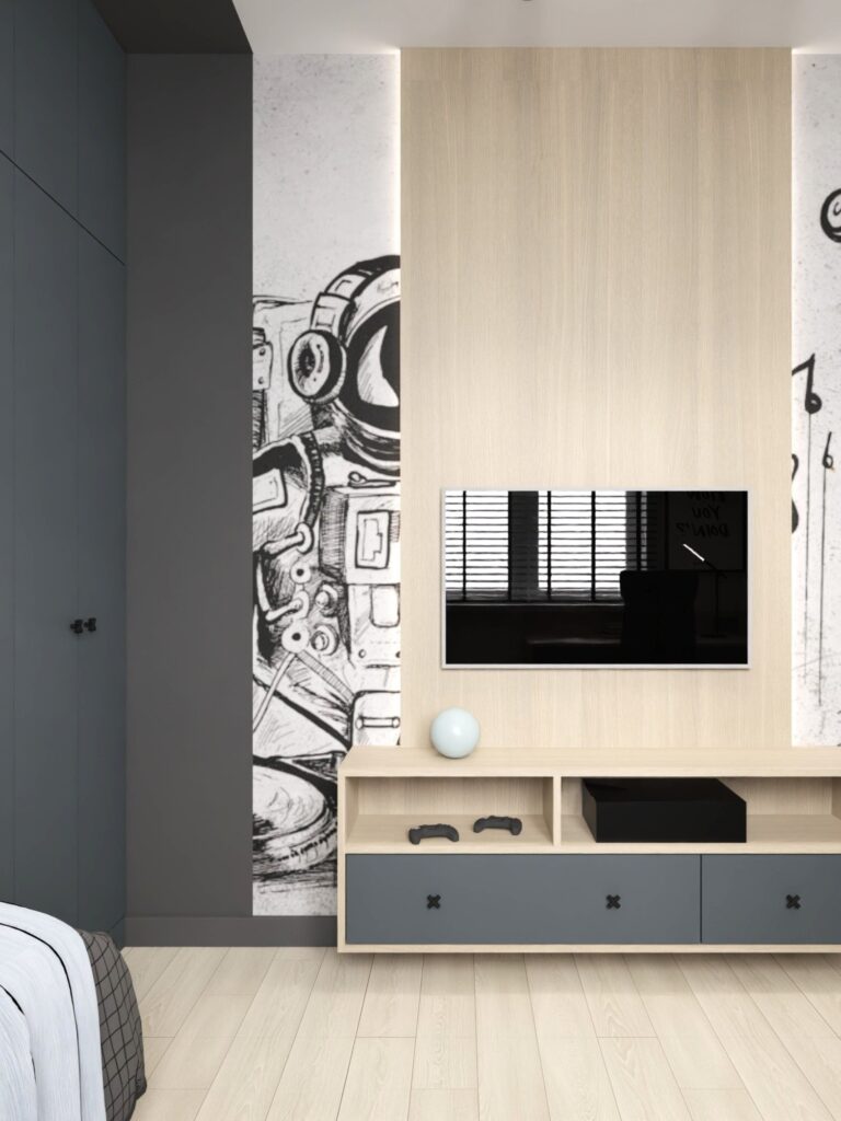 Nowoczesny pokój nastolatka z funkcjonalną zabudową